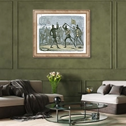 «The relief of Calais» в интерьере гостиной в оливковых тонах