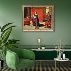 «The Five Senses - Sight» в интерьере гостиной в зеленых тонах