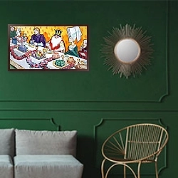 «The Story of Puss-in-Boots 10» в интерьере классической гостиной с зеленой стеной над диваном