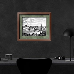 «Newcastle-upon-Tyne from the South» в интерьере кабинета в черных цветах над столом