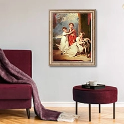«Portrait of the Fluyder Children, 1805» в интерьере гостиной в бордовых тонах