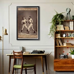 «Boxing match, c.1890» в интерьере кабинета в стиле ретро над столом