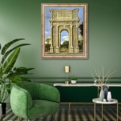 «The Arch of Triumph» в интерьере гостиной в зеленых тонах