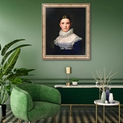 «dortrait of Lina Groger, the foster daughter of the Artist, 1815» в интерьере гостиной в зеленых тонах