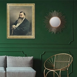 «Портрет Ф.Ф.Резанова. 1868» в интерьере классической гостиной с зеленой стеной над диваном