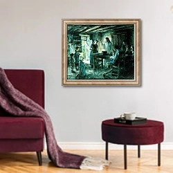 «Christ with the Meek, 1903-04» в интерьере гостиной в бордовых тонах