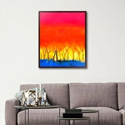 «Огненный лес» в интерьере в скандинавском стиле над диваном