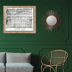 «Ms.1548 Overture of the opera 'Don Giovanni'» в интерьере классической гостиной с зеленой стеной над диваном