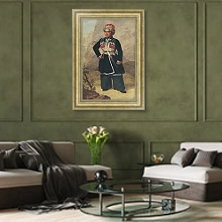 «Ахметка, карлик Николая I» в интерьере гостиной в оливковых тонах