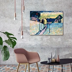 «Зимний пейзаж 15» в интерьере в стиле лофт с бетонной стеной