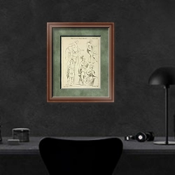«Various figures including Roman soldiers, and partially draped male and female nudes» в интерьере кабинета в черных цветах над столом