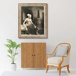 «Woman Sitting Half-Dressed Beside a Stove, 1658» в интерьере в классическом стиле над комодом