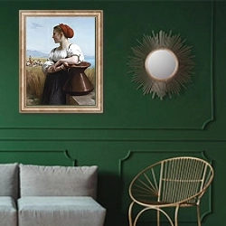 «Жажада» в интерьере классической гостиной с зеленой стеной над диваном