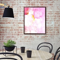 «Бело-розовая абстракция» в интерьере кухни в стиле лофт с кирпичной стеной