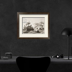 «Lord Howe's Victory over the French» в интерьере кабинета в черных цветах над столом
