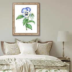 «Синий цветок анютиных глазок» в интерьере спальни в стиле прованс над кроватью