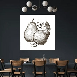 «Иллюстрация со спелыми грушами» в интерьере столовой с черными стенами