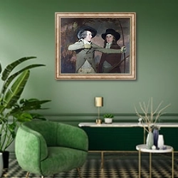«Лучники» в интерьере гостиной в зеленых тонах