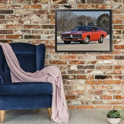 «Dodge Charger R T '1971» в интерьере в стиле лофт с кирпичной стеной и синим креслом