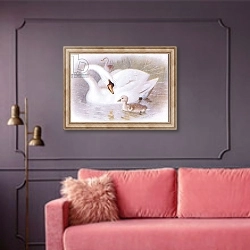 «Mute Swan» в интерьере гостиной с розовым диваном
