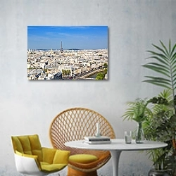 «Франция. Панорама Парижа» в интерьере современной гостиной с желтым креслом