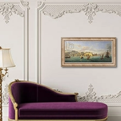 «View of Naples from the Sea» в интерьере в классическом стиле над банкеткой