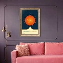 «Deep Space Atomic Clock Orange» в интерьере гостиной с розовым диваном
