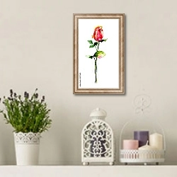 «Красный цветок розы на белом фоне» в интерьере в стиле прованс с лавандой и свечами