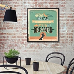 «Every dream begins with dreamer» в интерьере кухни в стиле лофт с кирпичной стеной