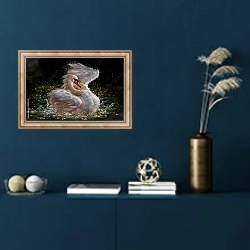 «Белый лебедь в брызгах воды» в интерьере в классическом стиле в синих тонах
