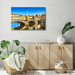 «Италия. Флоренция. Мост Понте-Веккьо через реку Арно на закате» в интерьере современной комнаты над комодом