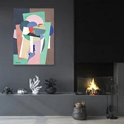 «Composition» в интерьере гостиной в стиле минимализм с камином