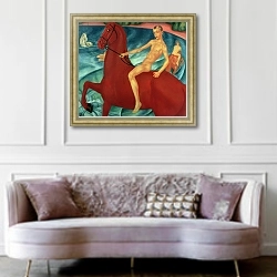 «Bathing of the Red Horse, 1912» в интерьере гостиной в классическом стиле над диваном