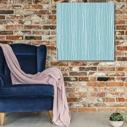 «Белые тонкие линии на голубом» в интерьере в стиле лофт с кирпичной стеной и синим креслом