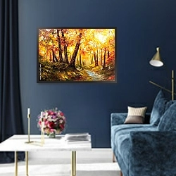 «Осенний лес у реки» в интерьере в классическом стиле в синих тонах