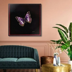 «Purple emperor butterfly, 2000» в интерьере классической гостиной над диваном