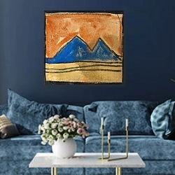 «Abstrahierte Landschaft» в интерьере современной гостиной в синем цвете