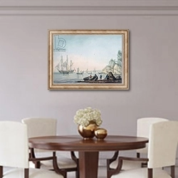«Marine View, with boat and figures on a shore» в интерьере столовой в классическом стиле