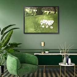 «Crocus 2» в интерьере классической гостиной с зеленой стеной над диваном