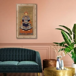 «Portrait of Qianlong Emperor As a Young Man, Hanging Scroll» в интерьере классической гостиной над диваном