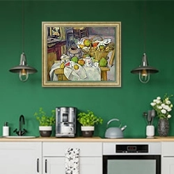 «Still life with basket, 1888-90» в интерьере кухни с зелеными стенами