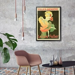 «Reproduction of a Poster Advertising 'Loie Fuller' at the Folies-Bergere, 1893» в интерьере в стиле лофт с бетонной стеной