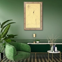 «Портрет женщины 2» в интерьере гостиной в зеленых тонах