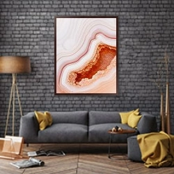 «Geode of orange agate stone 2» в интерьере в стиле лофт над диваном