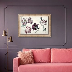 «Roses» в интерьере гостиной с розовым диваном