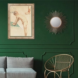 «Study of a boy and a foot, 1888» в интерьере классической гостиной с зеленой стеной над диваном