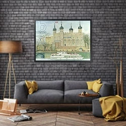 «The Tower of London» в интерьере в стиле лофт над диваном