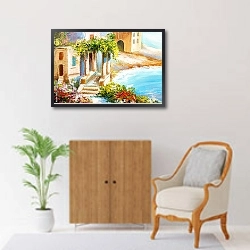 «Дома на морском побережье солнечным летним днем» в интерьере классической гостиной над диваном