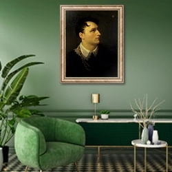 «Bernhard August von Lindenau, 1814» в интерьере гостиной в зеленых тонах