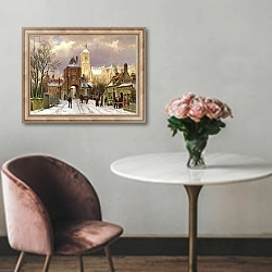 «Winter Scene in Amsterdam» в интерьере в классическом стиле над креслом